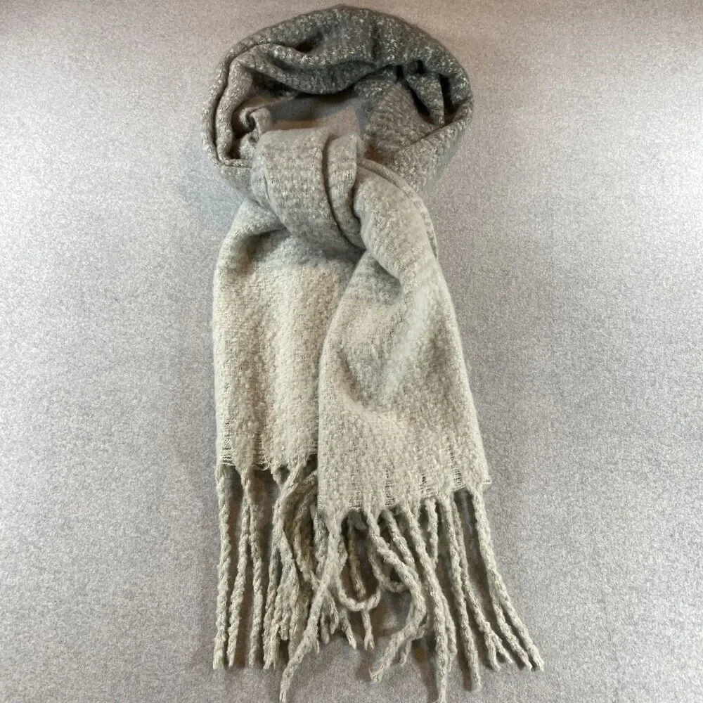 Mer Sea Gray Blanket Scarf Wrap Coastal Cabin Fringe 20x80 Soft Cozy Neutral